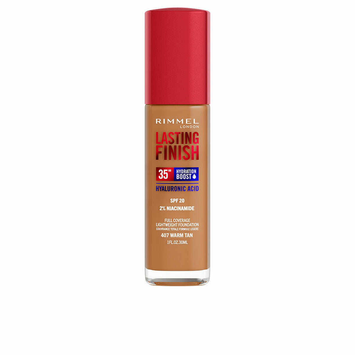 Crème Make-up Base Rimmel London Lasting Finish Nº 407 Warm Tan Nº 407-Warm Tan Spf 20 30 ml product packaging