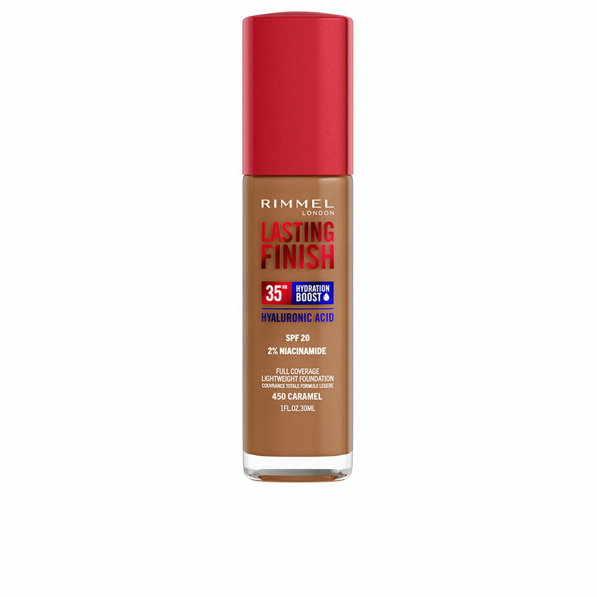 Crème Make-up Base Rimmel London Lasting Finish Nº 450 Caramel Nº 450-Caramel Spf 20 30 ml product packaging
