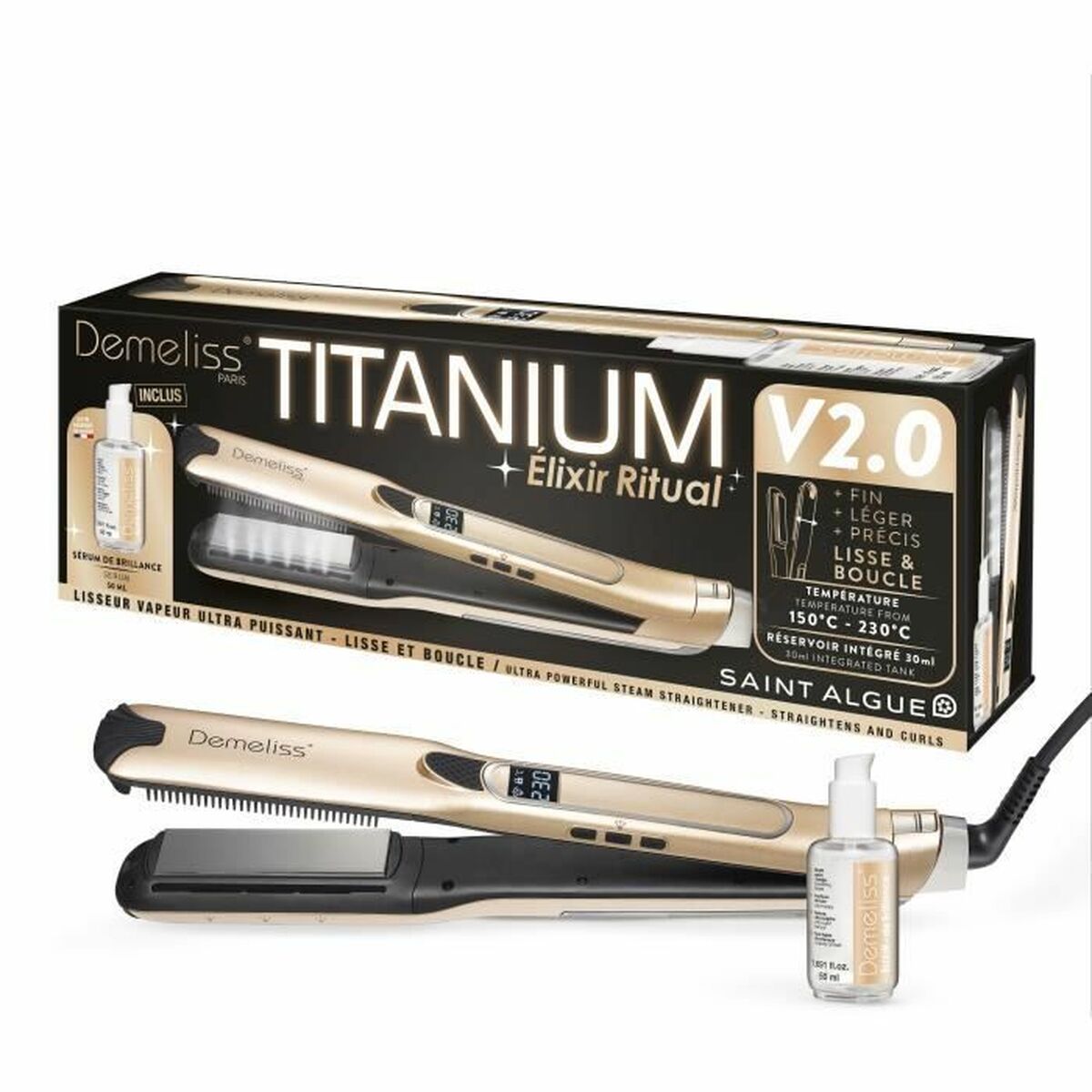 Hair Straightener Saint-Algue TITANIUM V2 ELIXIR RITUAL DEMELISS product packaging