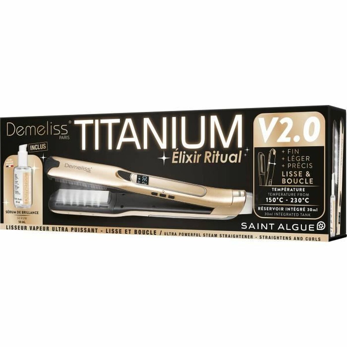 Hair Straightener Saint-Algue TITANIUM V2 ELIXIR RITUAL DEMELISS product packaging
