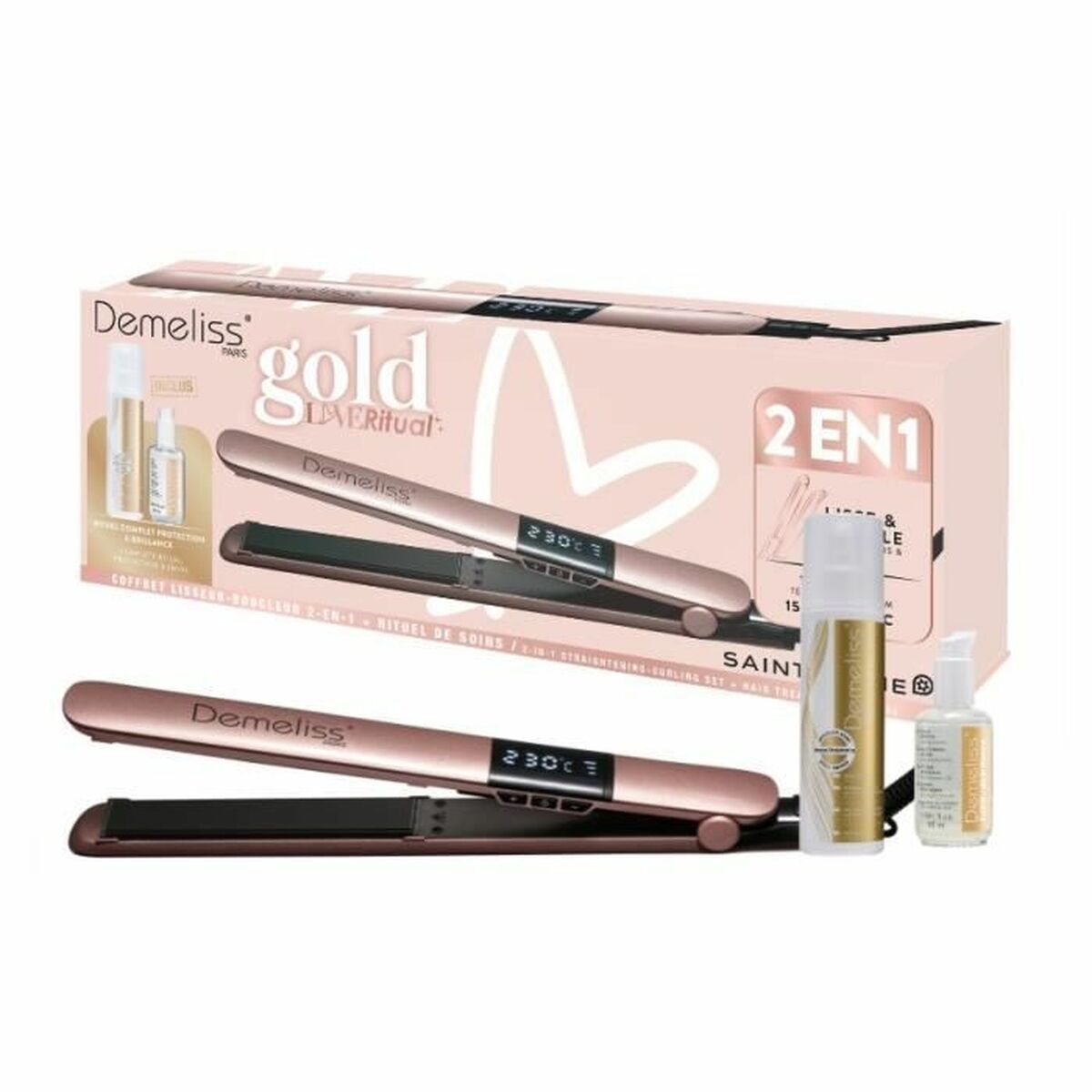 Hair Straightener Saint-Algue Demeliss Gold Love 25 x 120 mm 2-in-1 product packaging