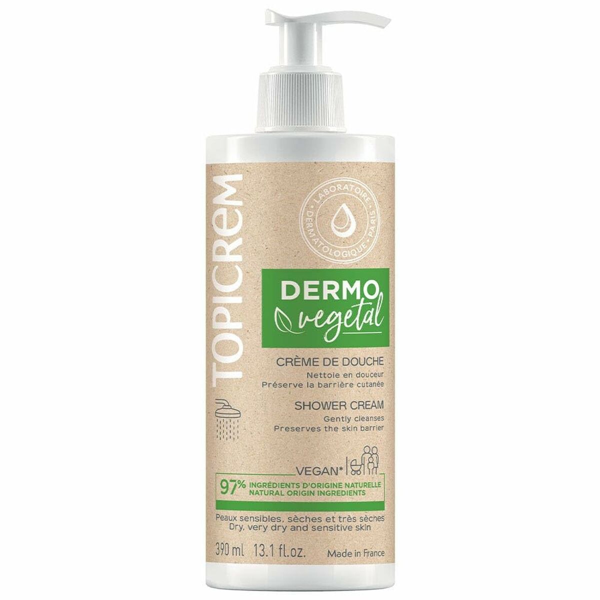Shower Cream Topicrem Dermovegetal 390 ml skincare packaging