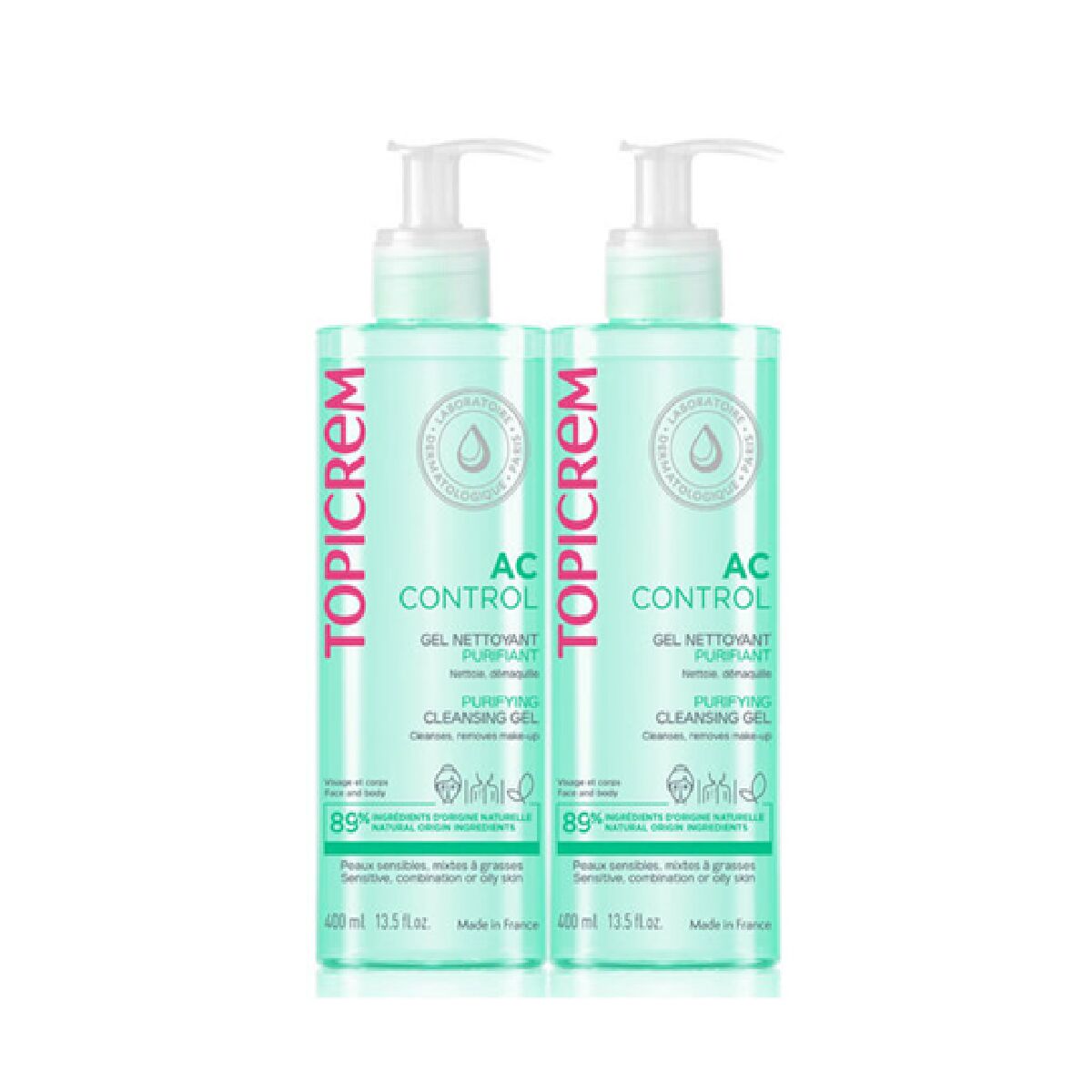 Facial Cleanser Topicrem AC Control 2 x 400 ml skincare packaging