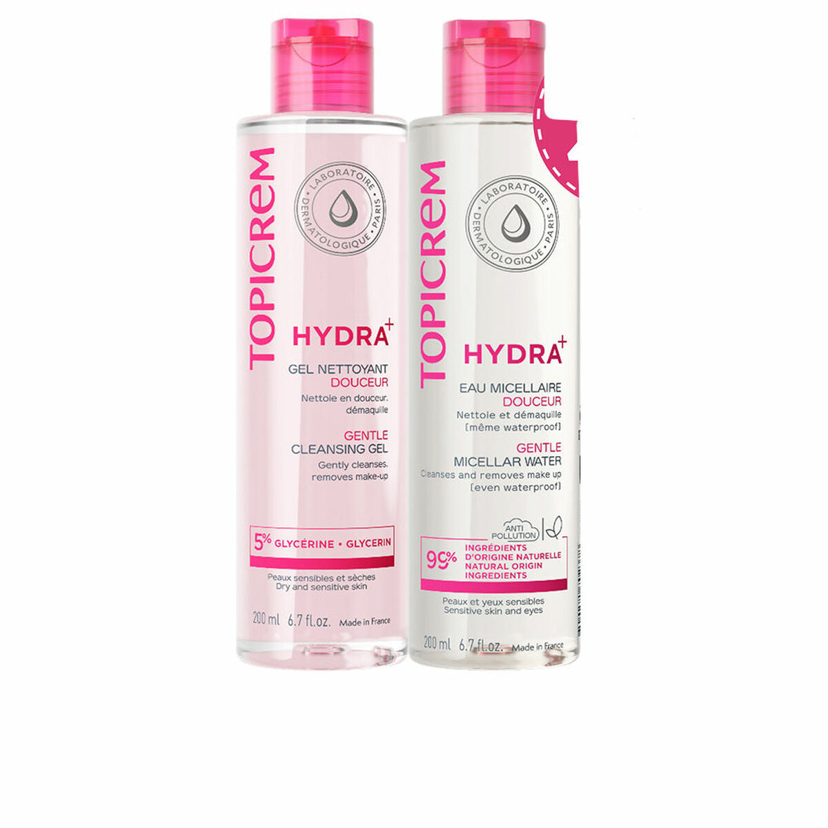 Facial Cleansing Gel Topicrem HYDRA+ 2 Pieces skincare packaging