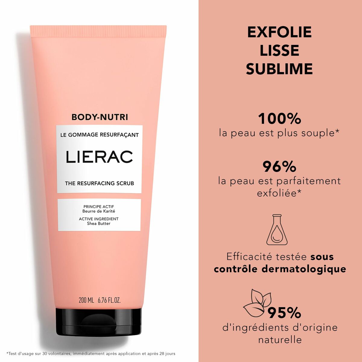 Body Exfoliator Lierac BODY-NUTRI 200 ml Regenerating product packaging
