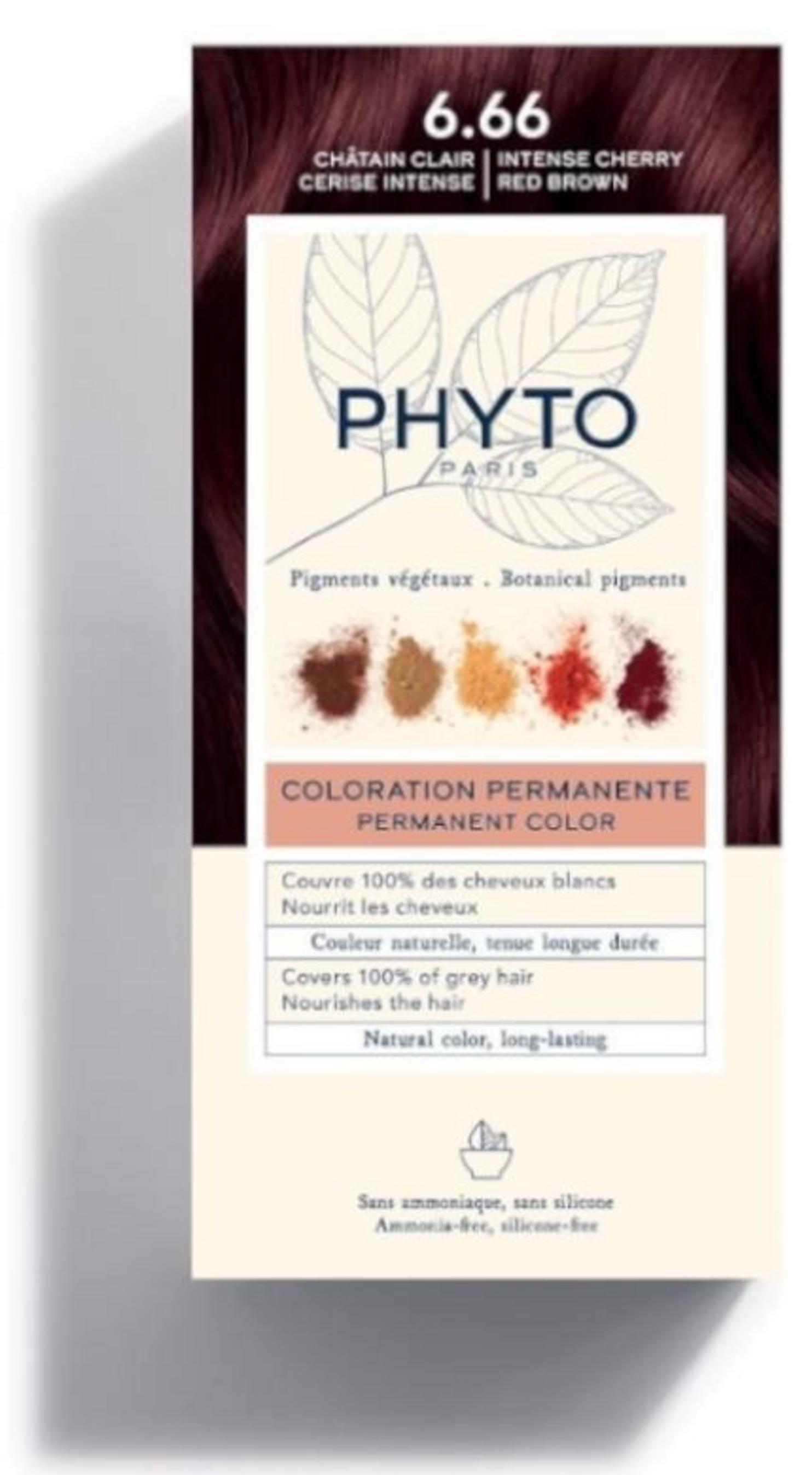 Phyto, Color, Permanent Hair Dye, 6.66 Intense Cherry Red Brown, 50 ml