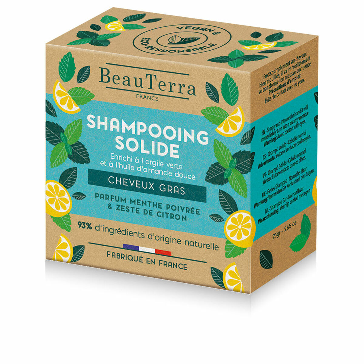 Shampoo Bar Beauterra Solide Lemon Mint 75 g shampoo bottle