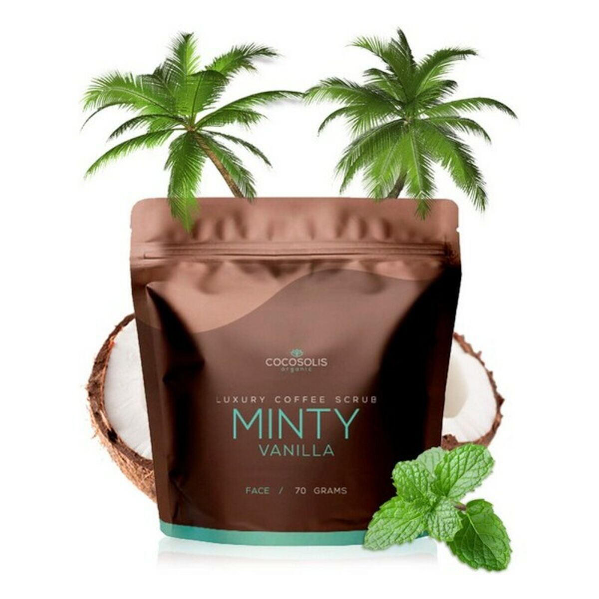 Facial Exfoliator Cocosolis Luxury Coffee Scrub Box 4 Pieces for Women product packaging