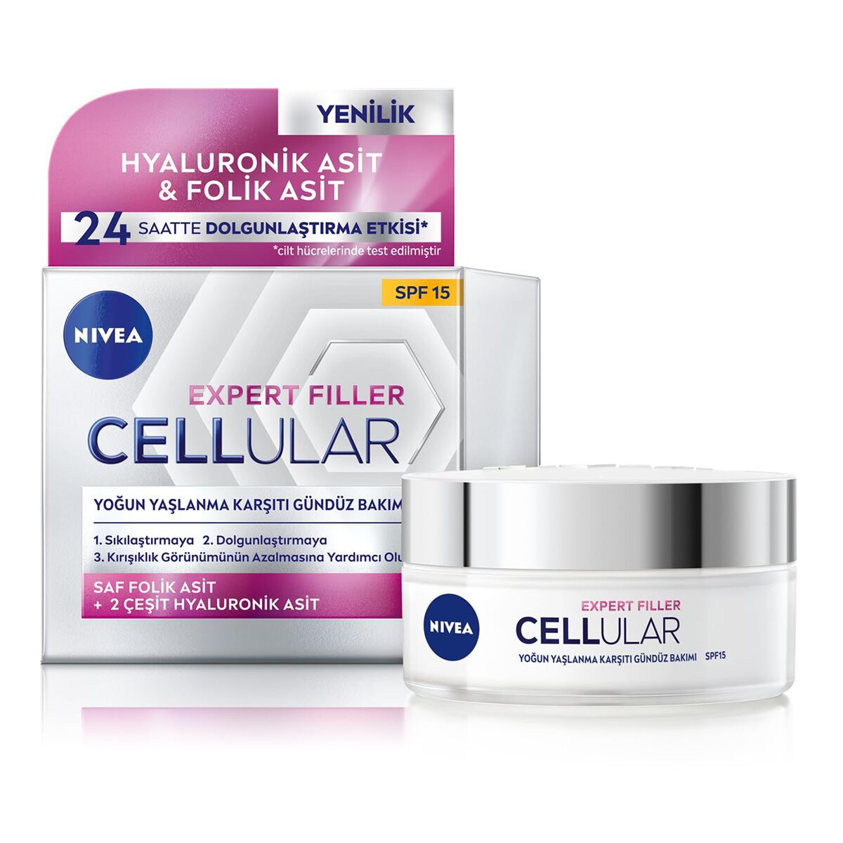 Moisturising Day Cream Nivea Hyaluron And Cell Filler 50 ml Spf 15 for Women skincare packaging