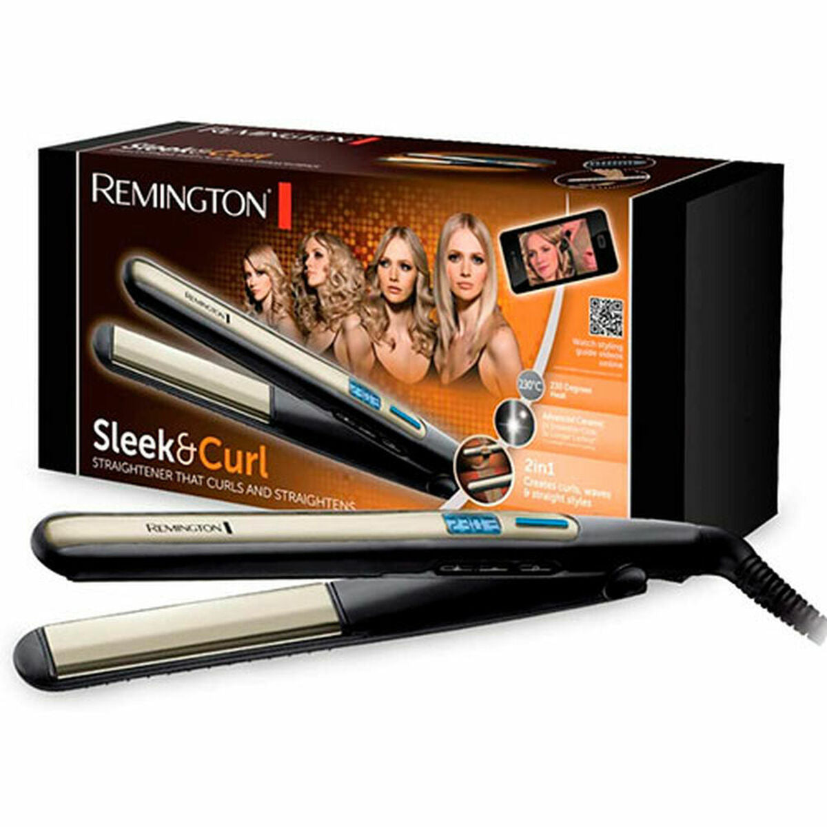 Hair Straightener Remington Sleek & Curl Black 110 mm 150°C - 230°C product packaging