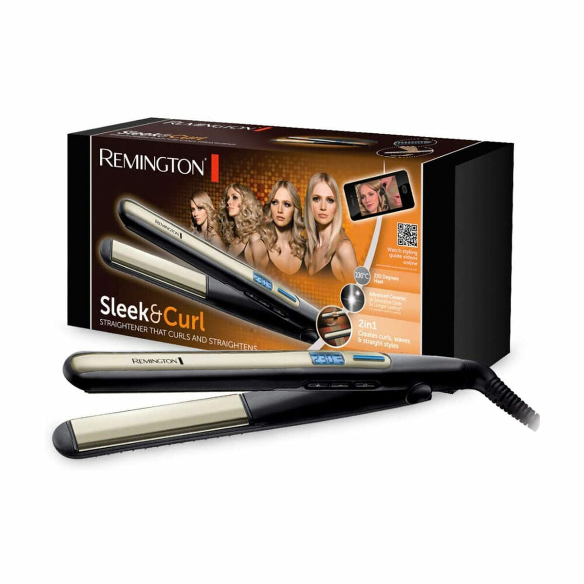 Hair Straightener Remington Sleek & Curl Black 110 mm 150°C - 230°C product packaging