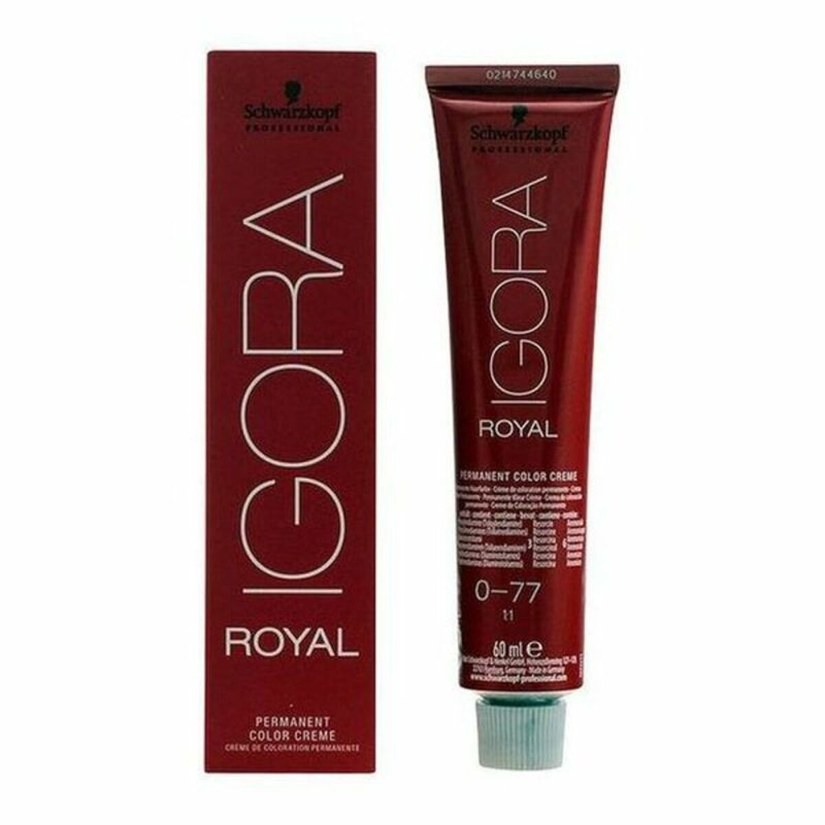 Permanent Dye Schwarzkopf Igora Royal Nº 0-77 02/13 60 ml for Women product packaging