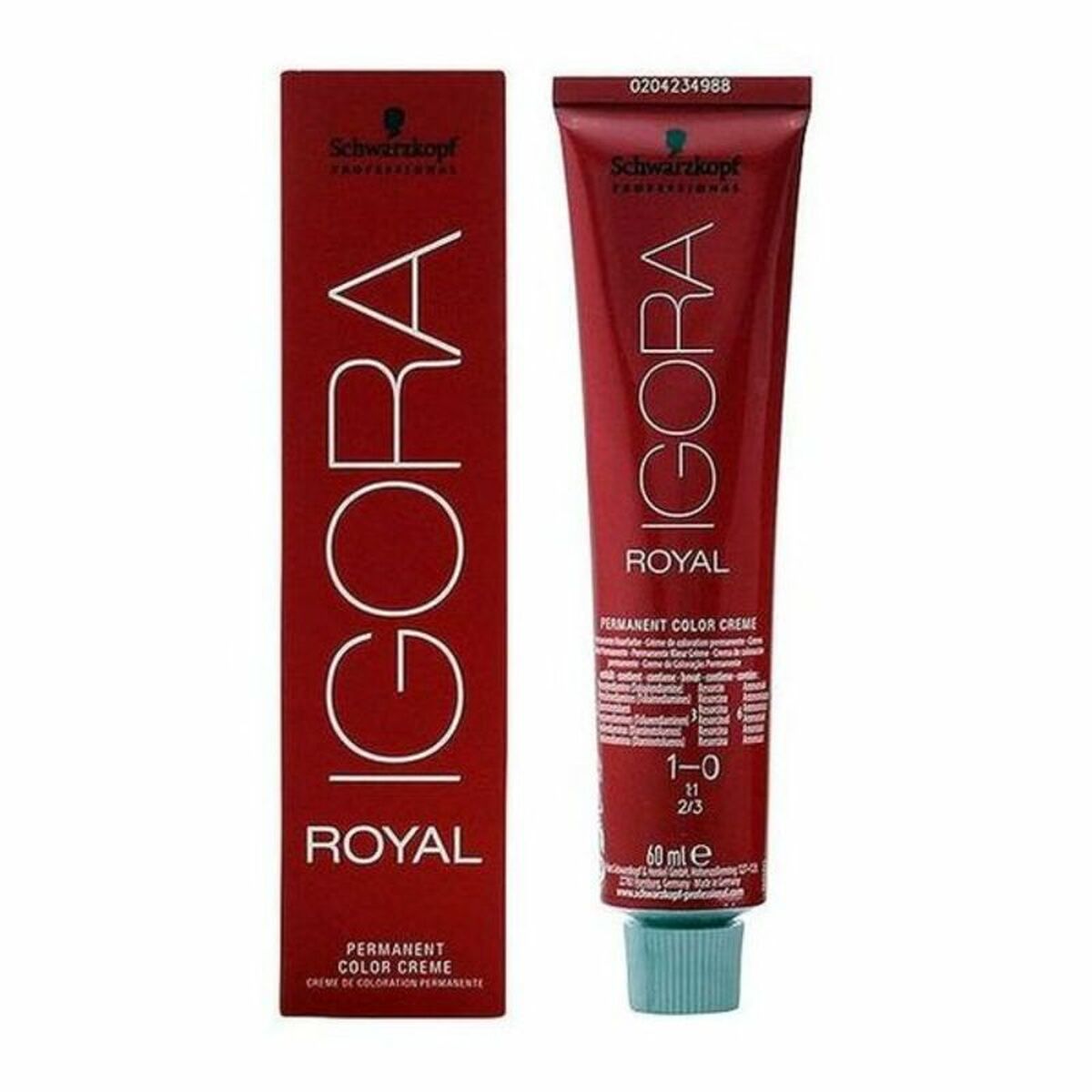 Permanent Dye Schwarzkopf Igora Royal Nº 1-0 60 ml for Women product packaging