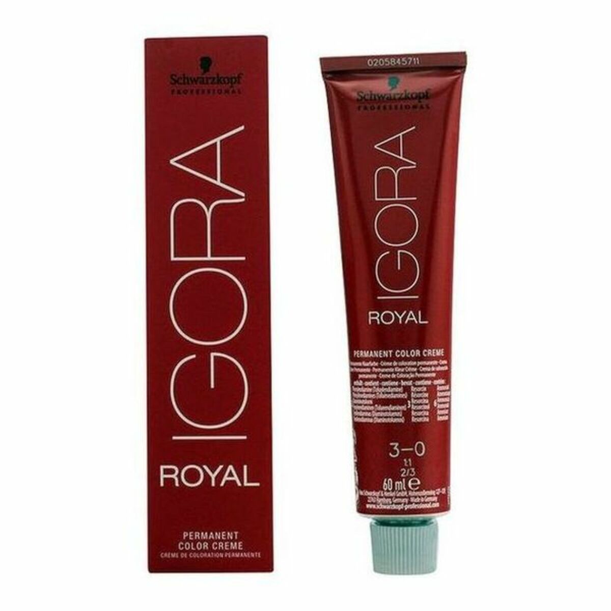 Permanent Dye Schwarzkopf Igora Royal Nº 3-0 60 ml for Women product packaging