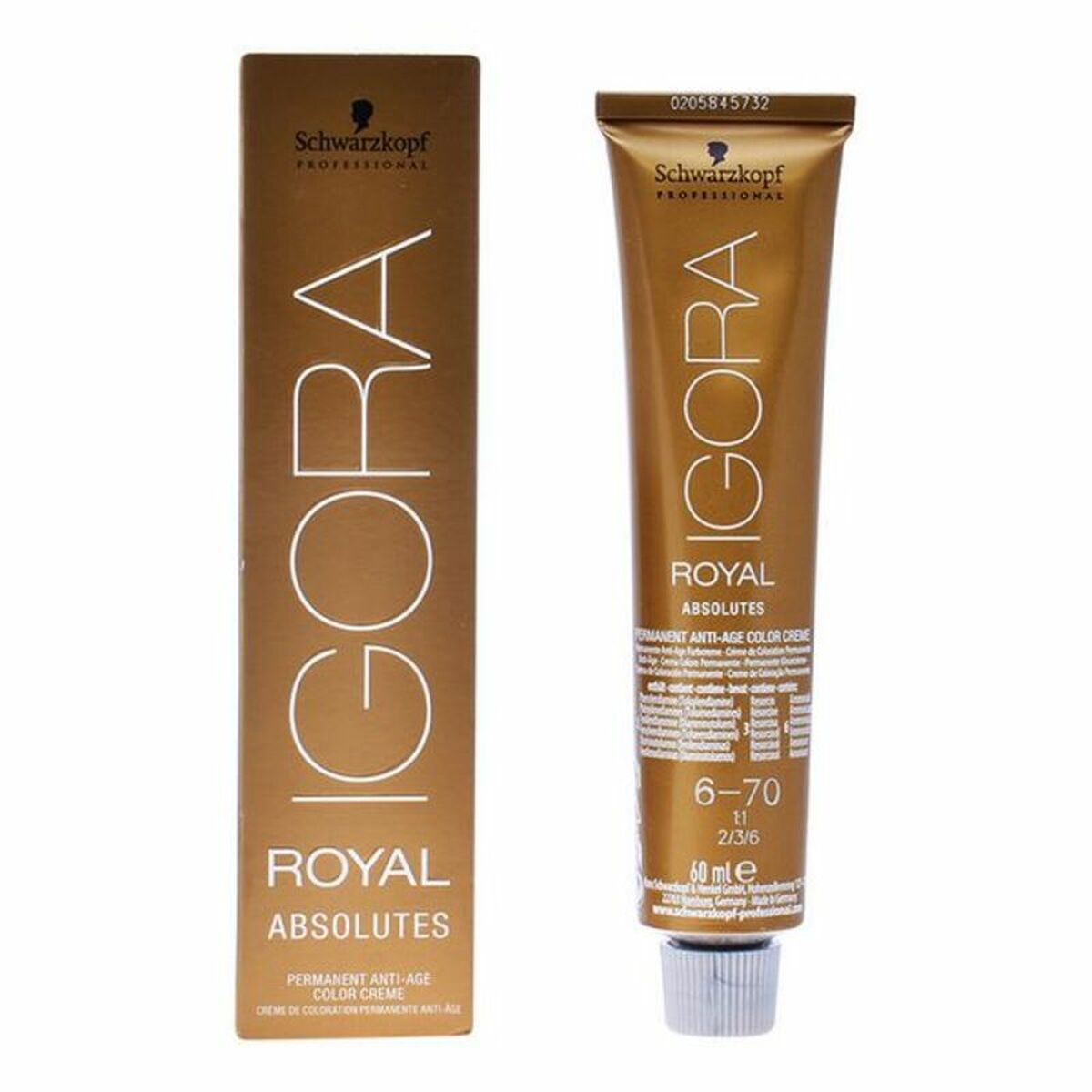 Anti-Ageing Colouring Gel Schwarzkopf Igora Royal Absolutes Nº 6-70 60 ml for Women skincare packaging