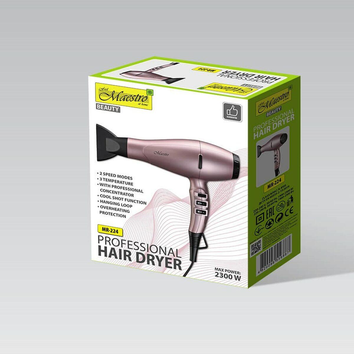 Hairdryer Feel Maestro MR-224 Black 2300 W product packaging