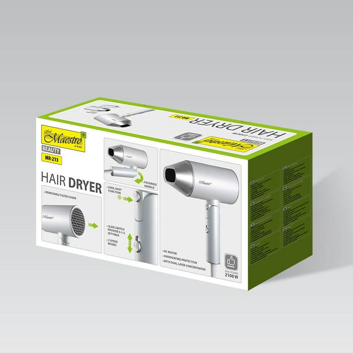 Hairdryer Feel Maestro MR-213 Silver 2100 W product packaging