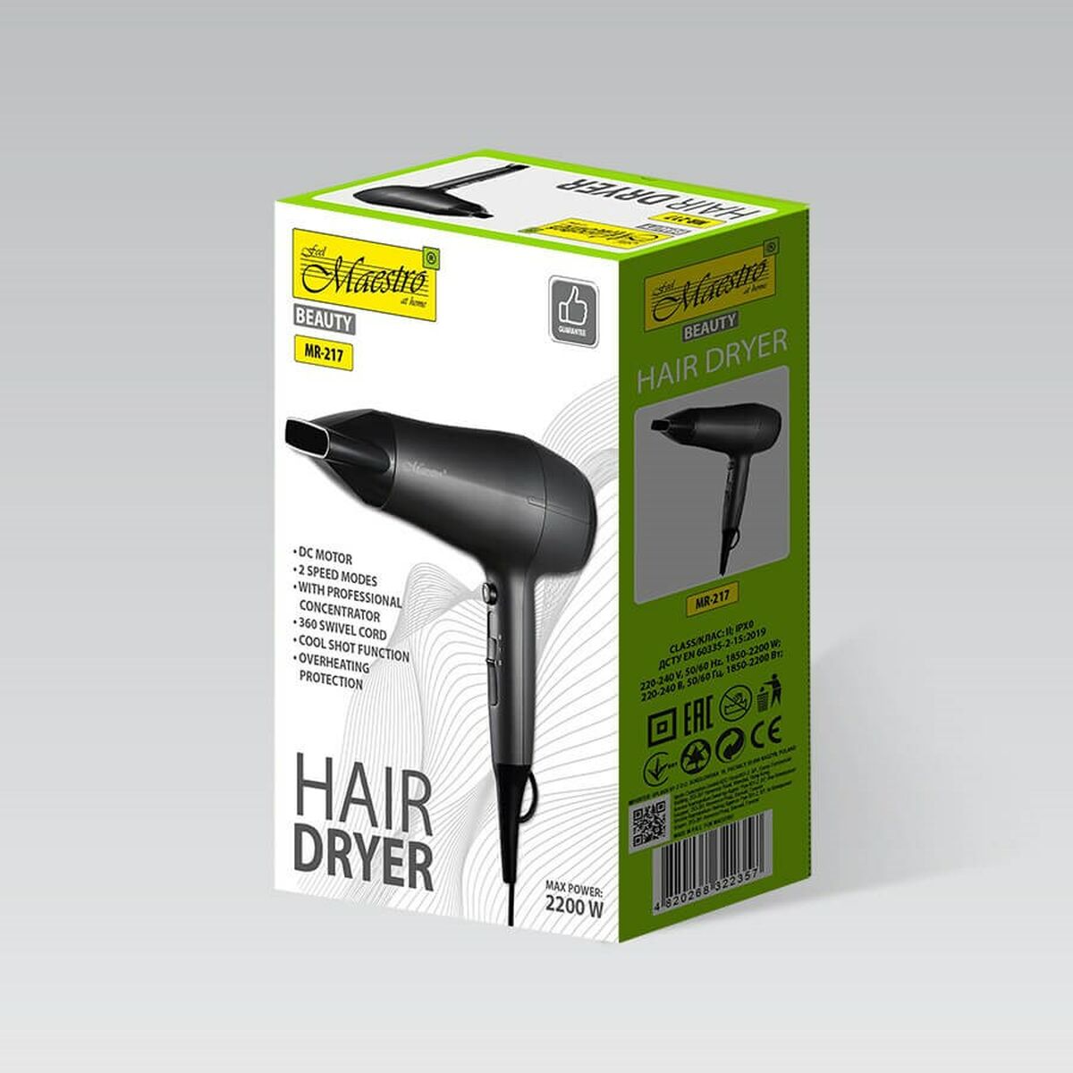 Hairdryer Feel Maestro MR-217 Black Graphite 2200 W product packaging