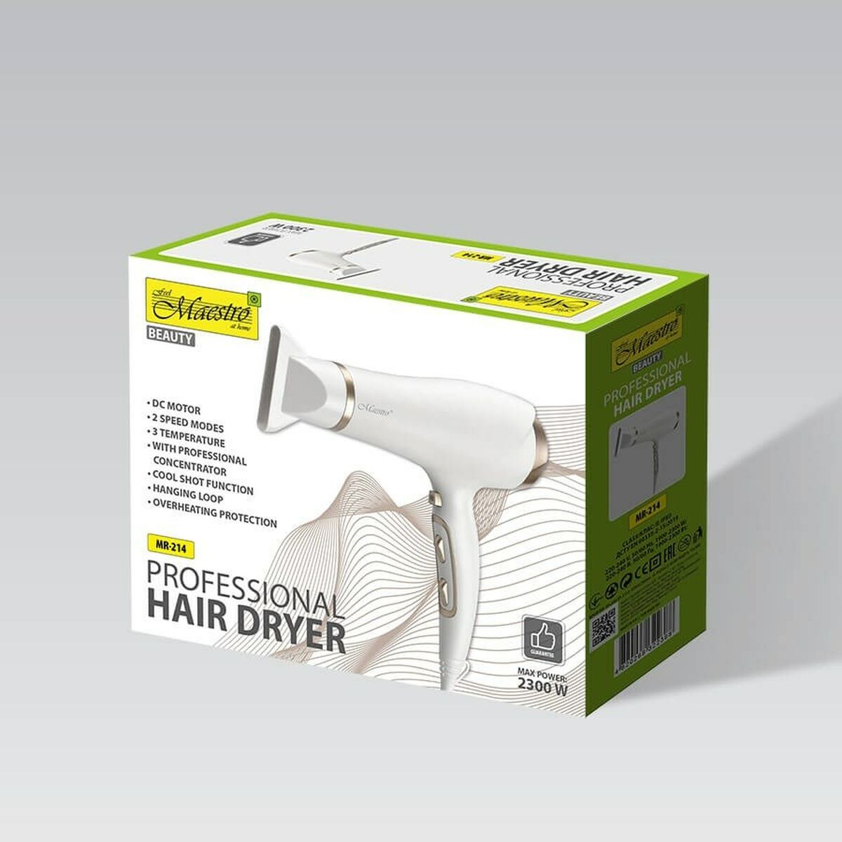 Hairdryer Feel Maestro MR-214 White 2300 W product packaging
