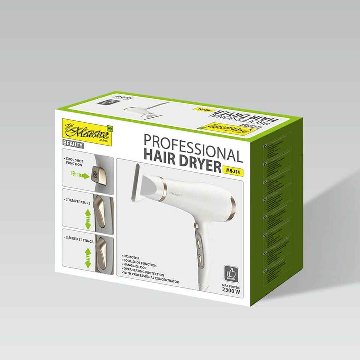 Hairdryer Feel Maestro MR-214 White 2300 W product packaging