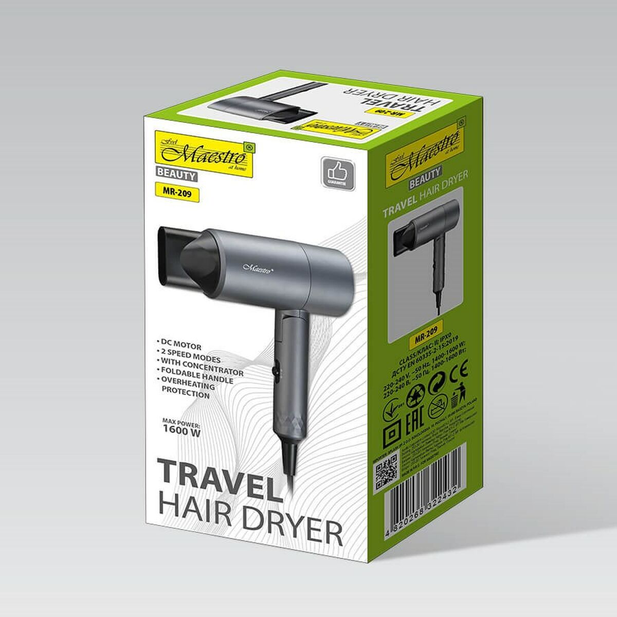 Hairdryer Feel Maestro MR-209 Black Graphite 1600 W product packaging