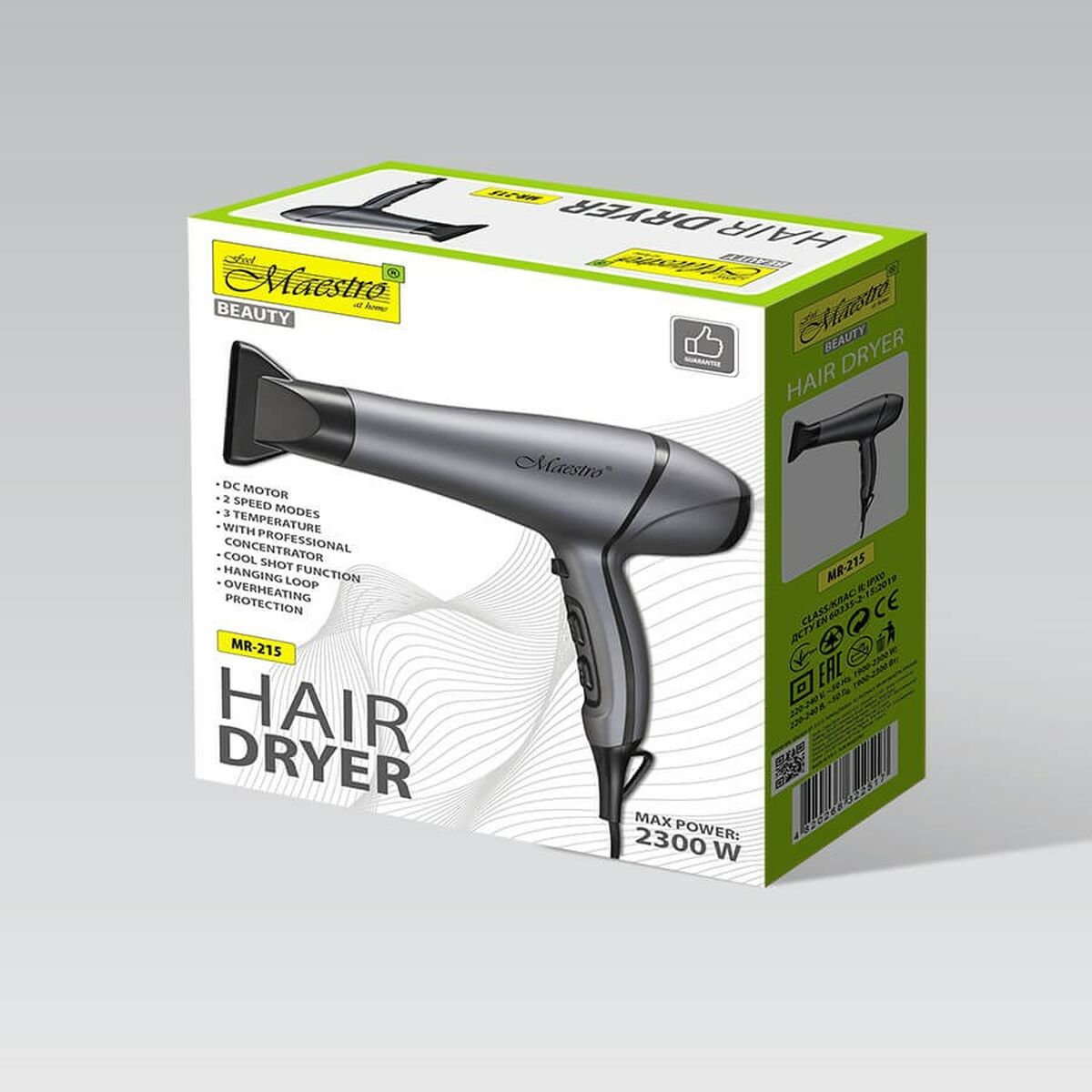 Hairdryer Feel Maestro MR-215 Black Graphite 2300 W product packaging