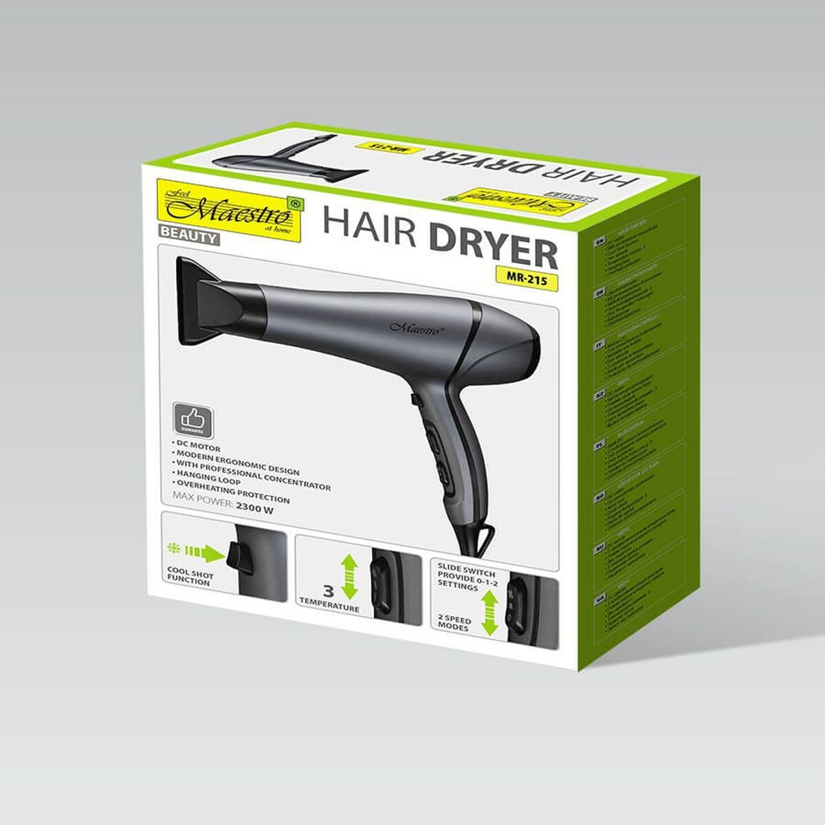 Hairdryer Feel Maestro MR-215 Black Graphite 2300 W product packaging