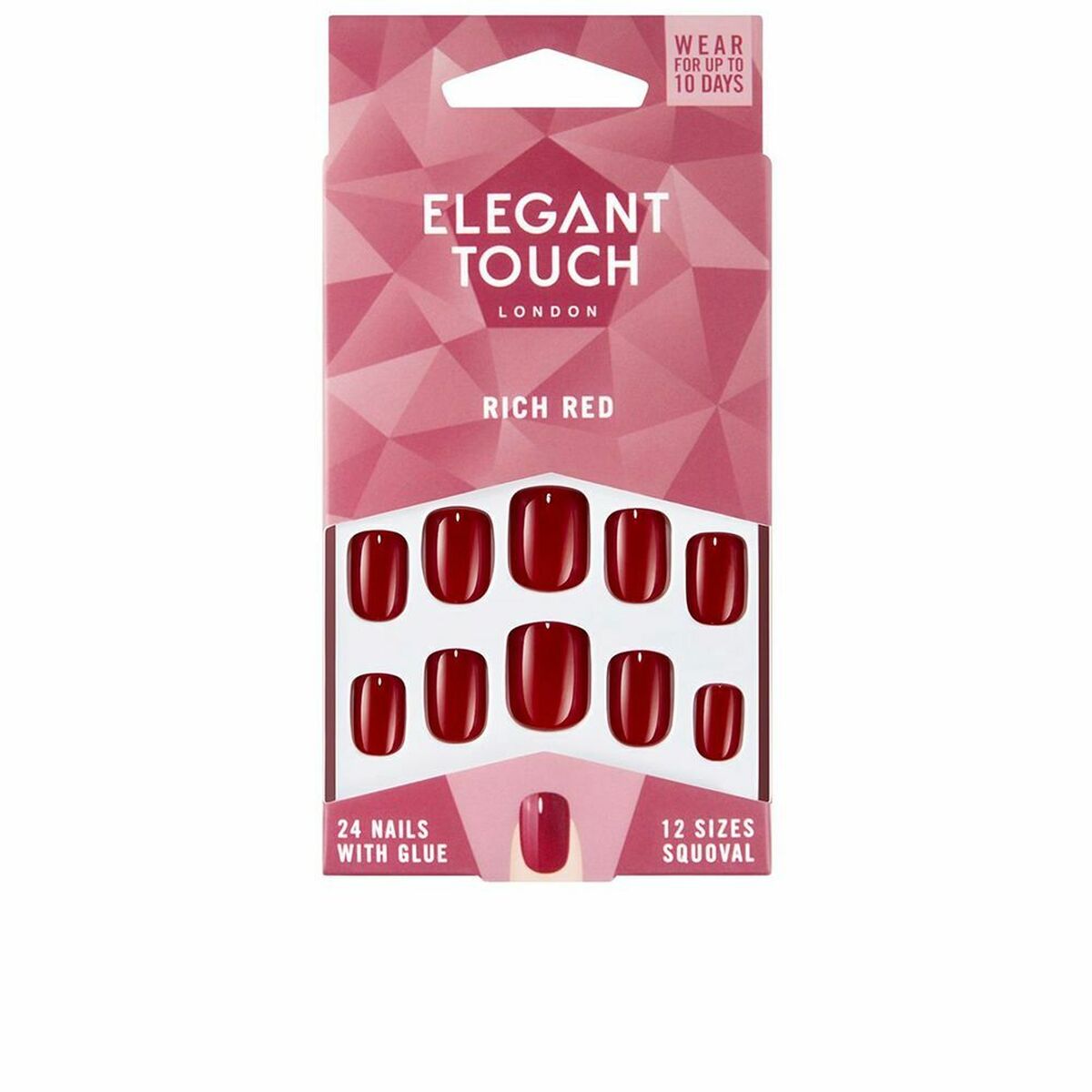 False Nails Elegant Touch Polished Colour Rounded Rich Red (24 uds) product packaging