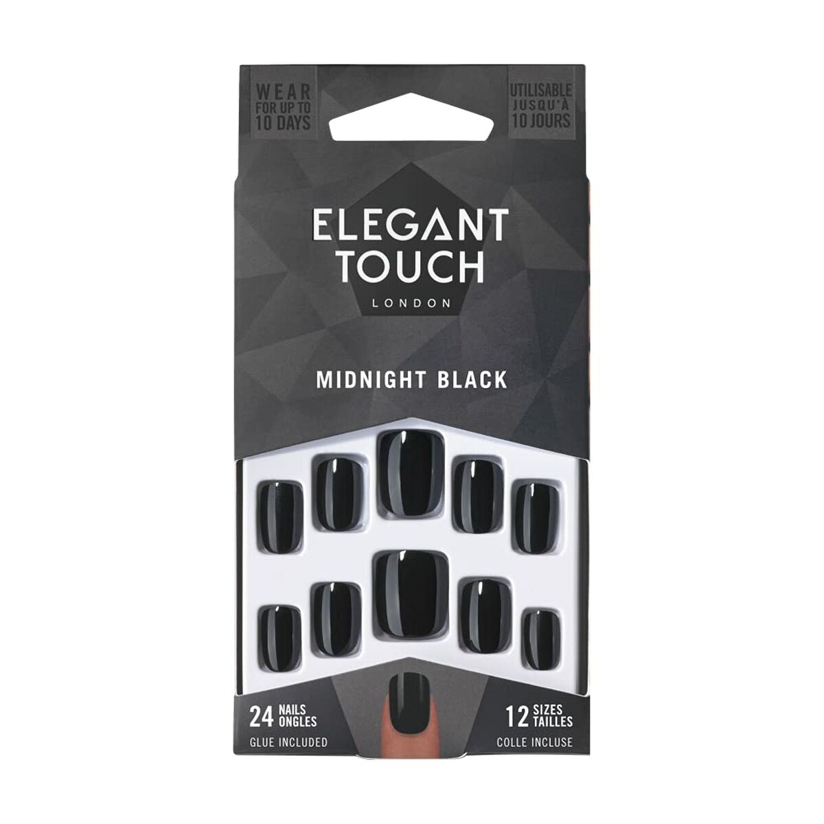 False nails Elegant Touch Core Colour Midnight black (24 pcs) product packaging