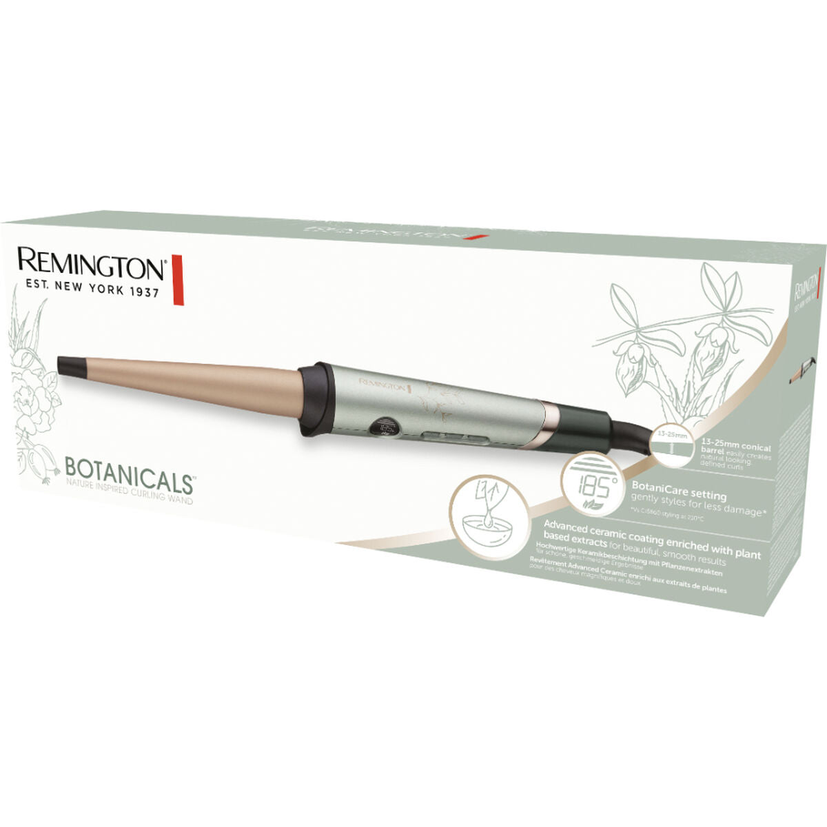 Triple Ceramic Styling Curling Iron Remington Botanicals CI5860 product packaging