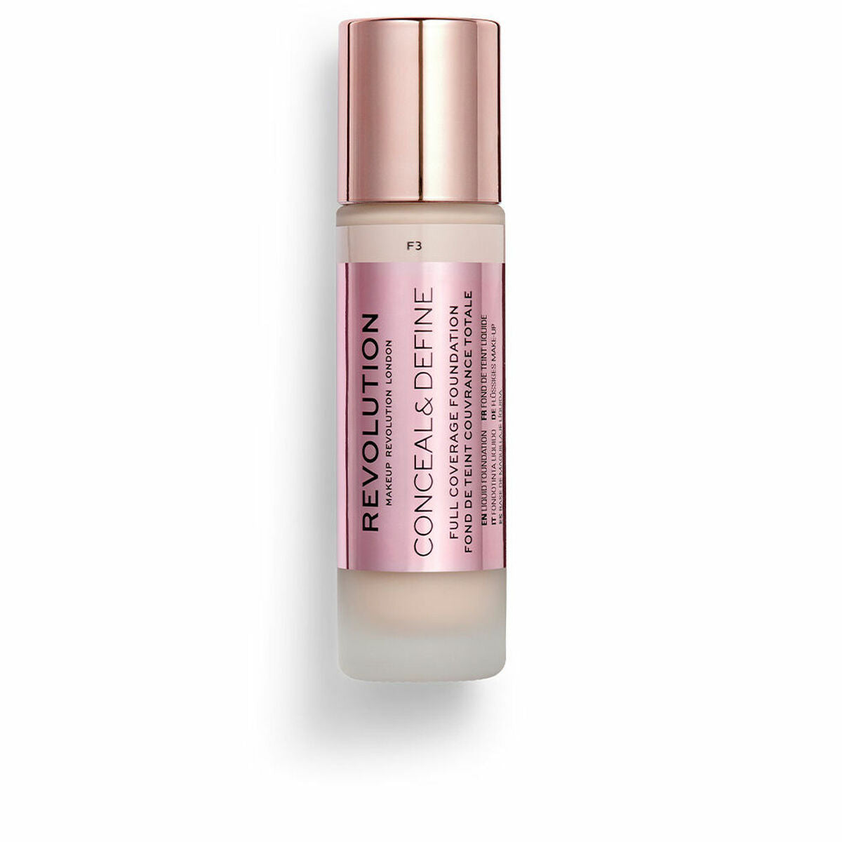 Liquid Make Up Base Revolution Make Up Conceal Define F3 23 ml product packaging