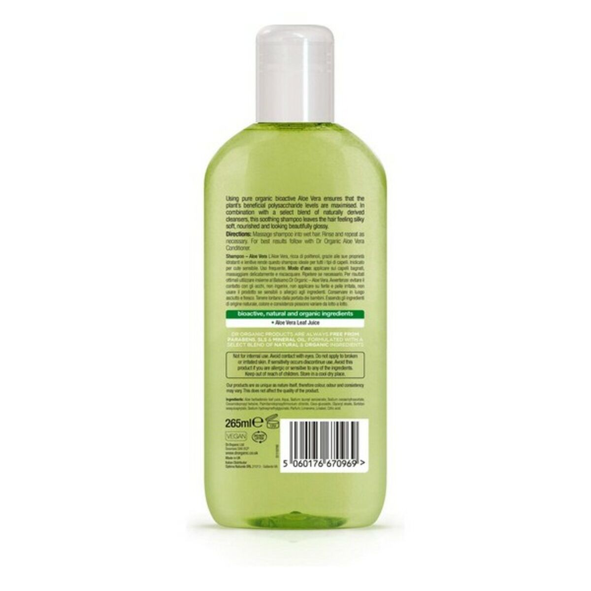 Shampoo Dr.Organic Aloe Vera Aloe Vera 265 ml for Women shampoo bottle