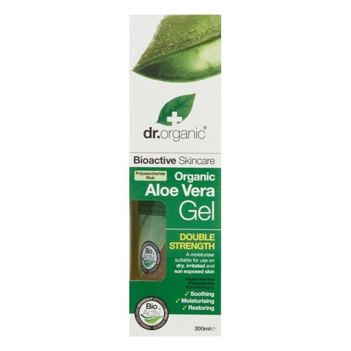 Moisturising Bath Gel with Aloe Vera Dr.Organic Bioactive Organic 200 ml skincare packaging