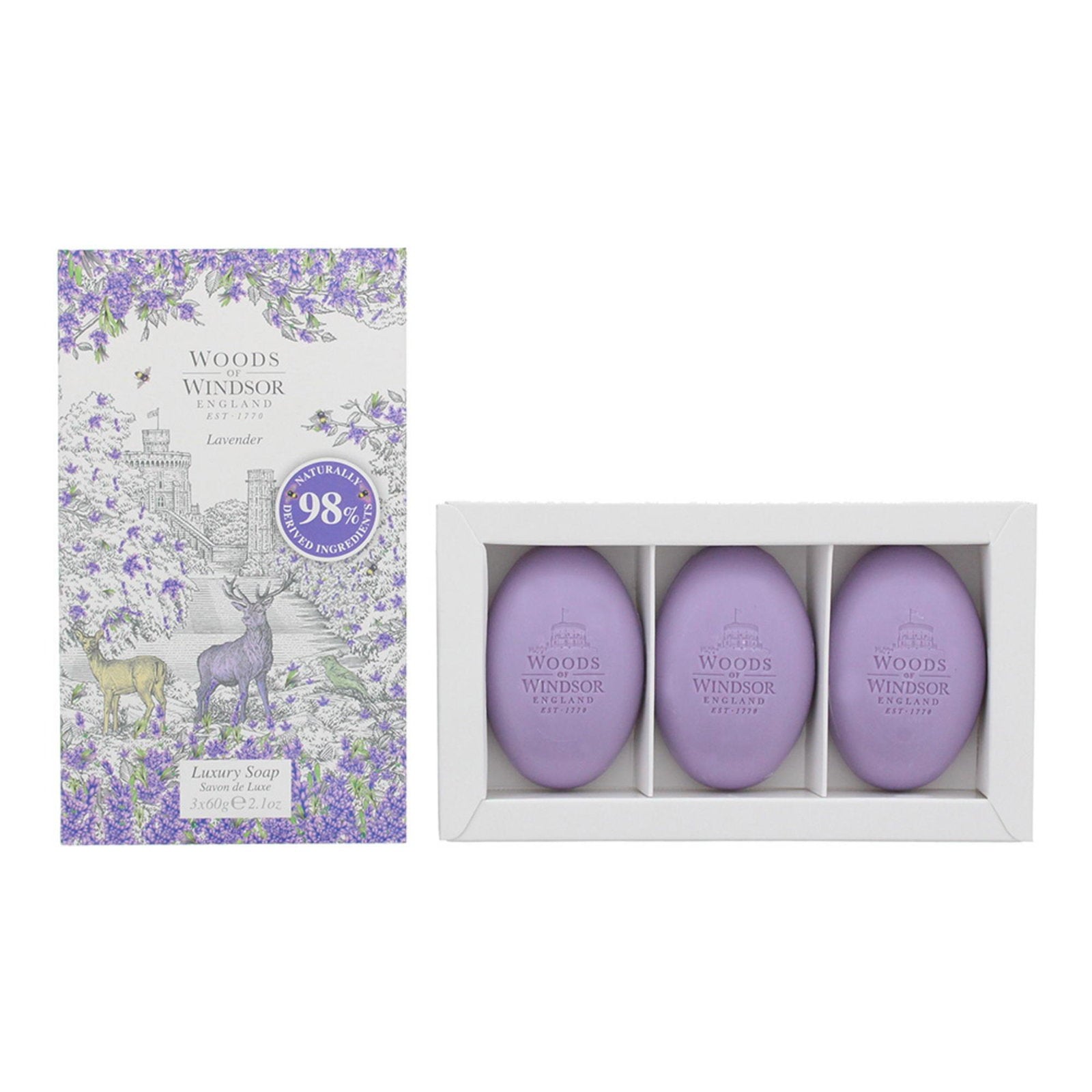 Set Trio, Woods Of Windsor, Lavender, Cleaning, Lavender, Massage Soap Bar, Shea butter, 3 pcs, 60 g