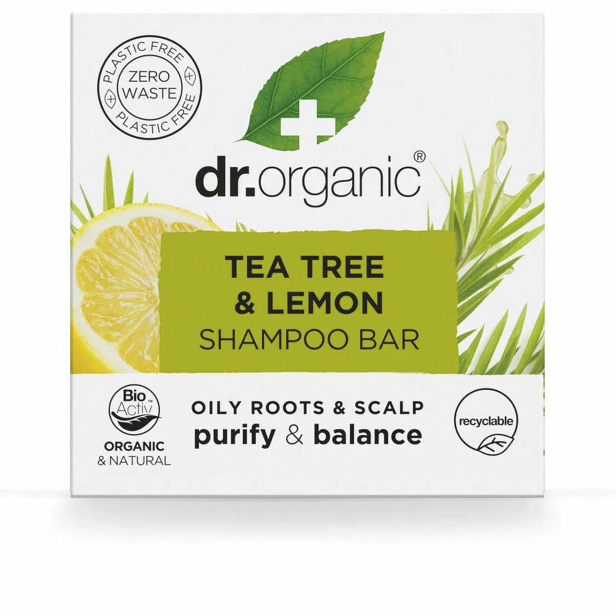 Shampoo Bar Dr.Organic Tea Tree and Lemon 75 g for Women shampoo bottle