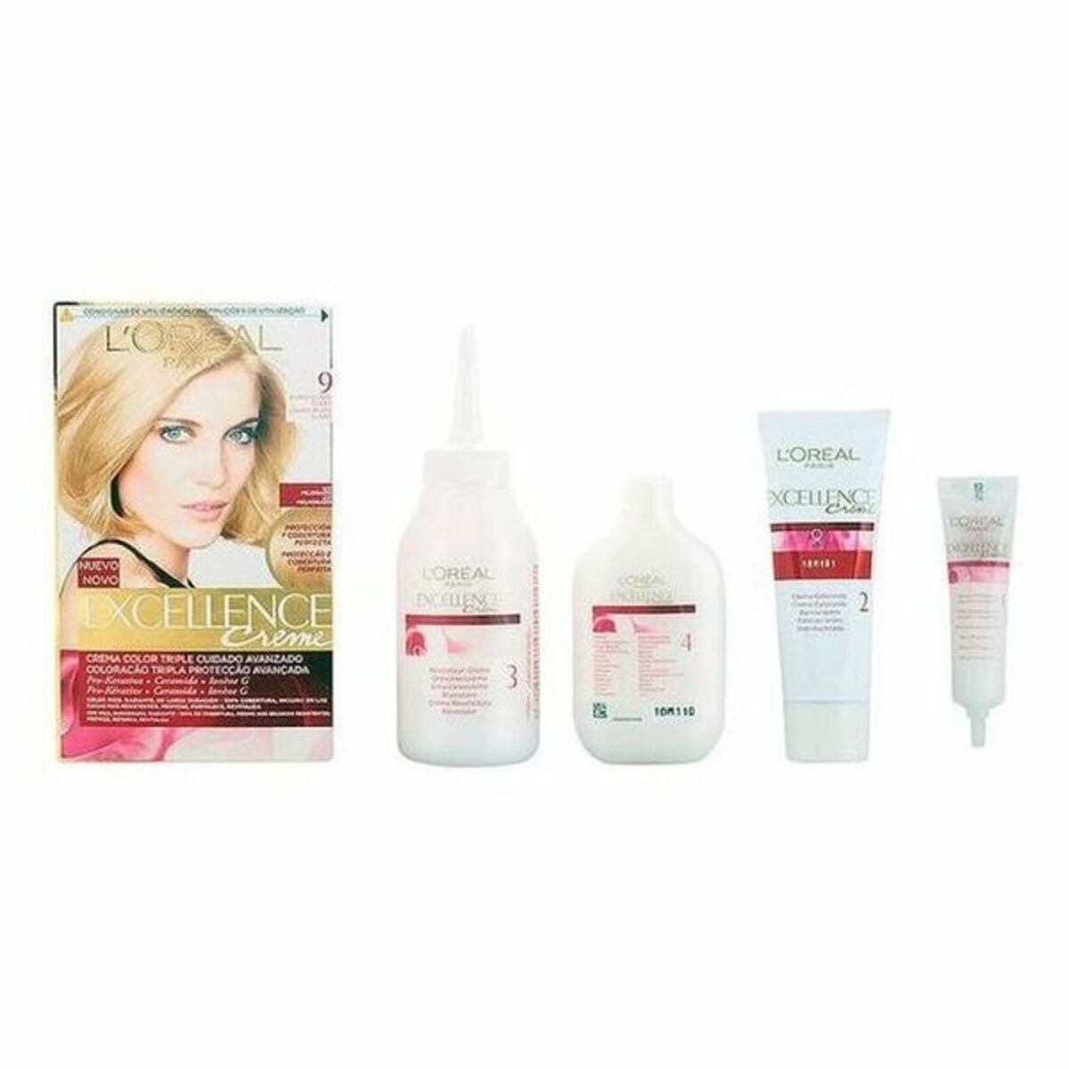 Permanent Dye L'Oreal Make Up Excellence Nº 9 Rubio Claro Nº 9-Rubio Claro 192 ml product packaging