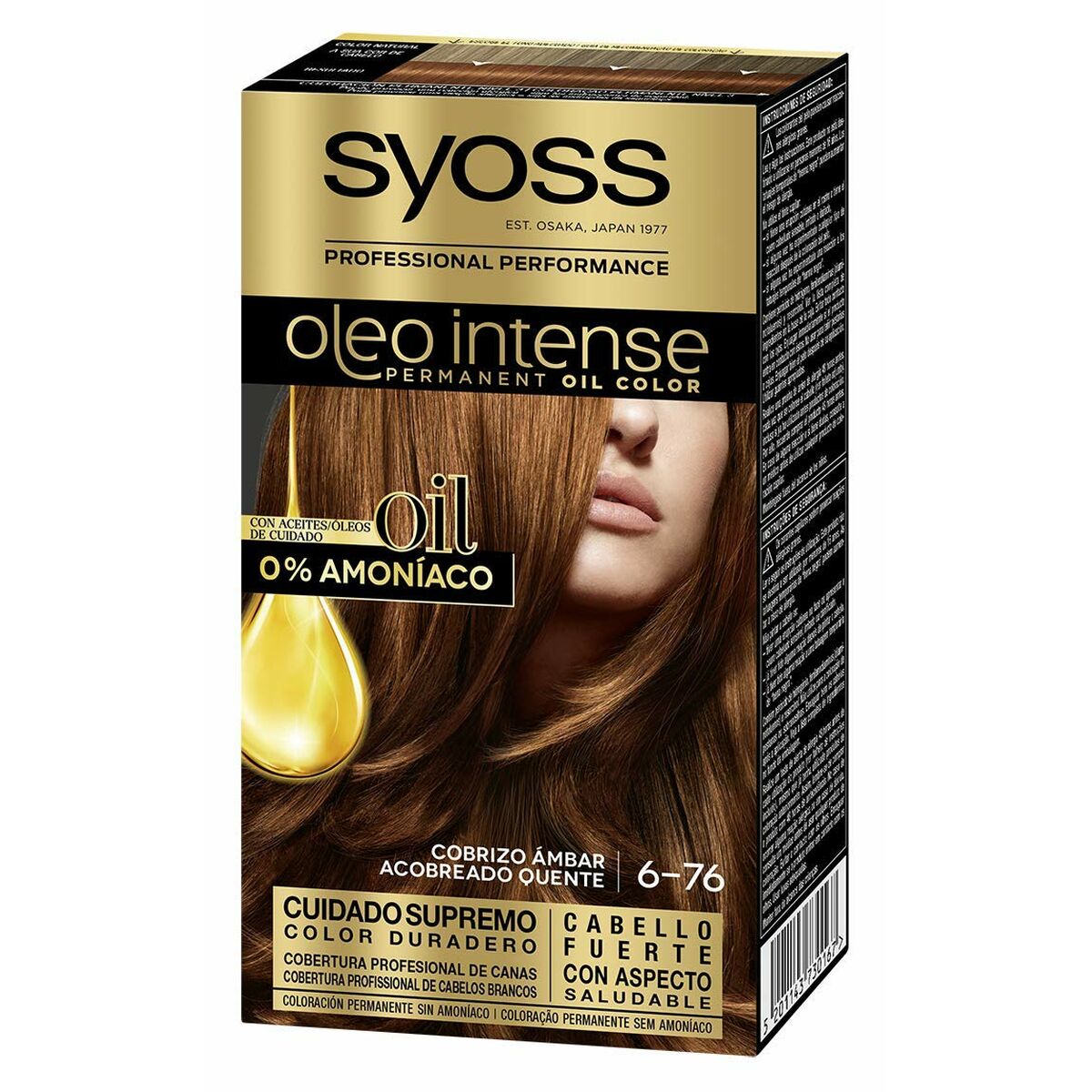 Permanent Dye Syoss Olio Intense Platinum Blonde Nº 6.76 Cobrizo ambar for Women product packaging