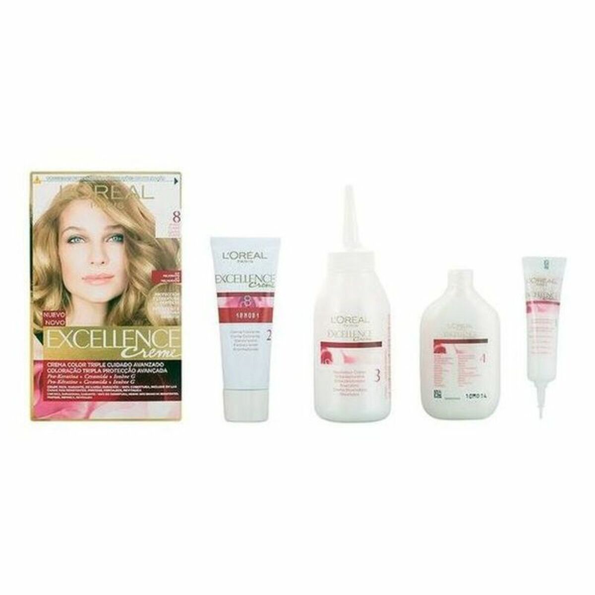Permanent Dye L'Oreal Make Up Excellence Nº 8 Rubio Claro Nº 8-Rubio Claro 192 ml product packaging