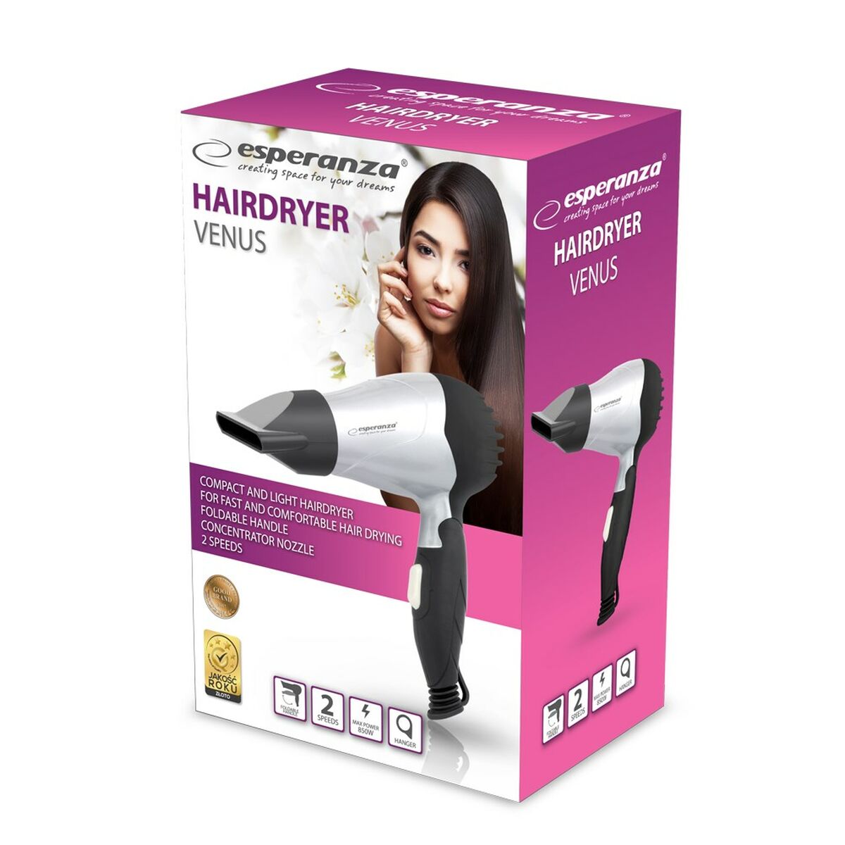 Hairdryer Esperanza EBH002S Black 850 W product packaging