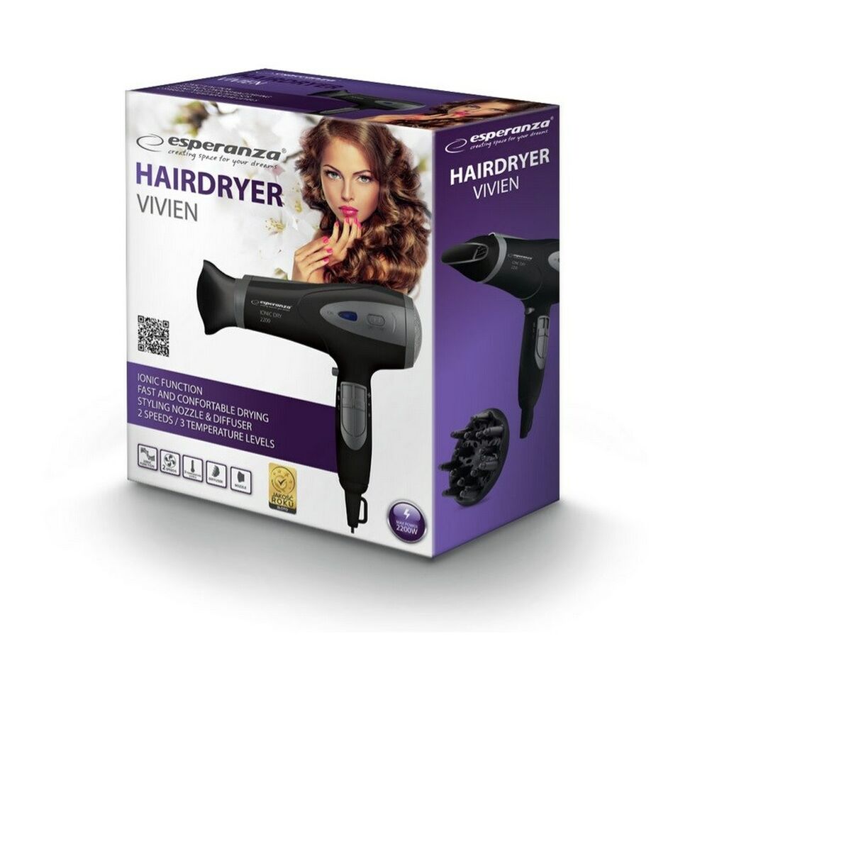 Hairdryer Esperanza EBH005K Black 2200 W product packaging