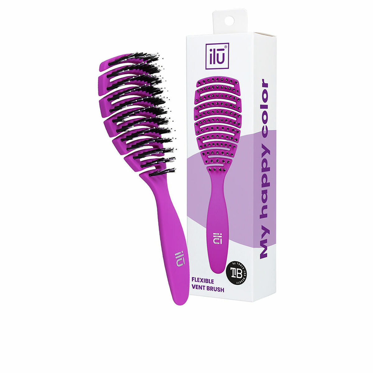 Detangling Hairbrush Ilū Flexible Vent Purple product packaging