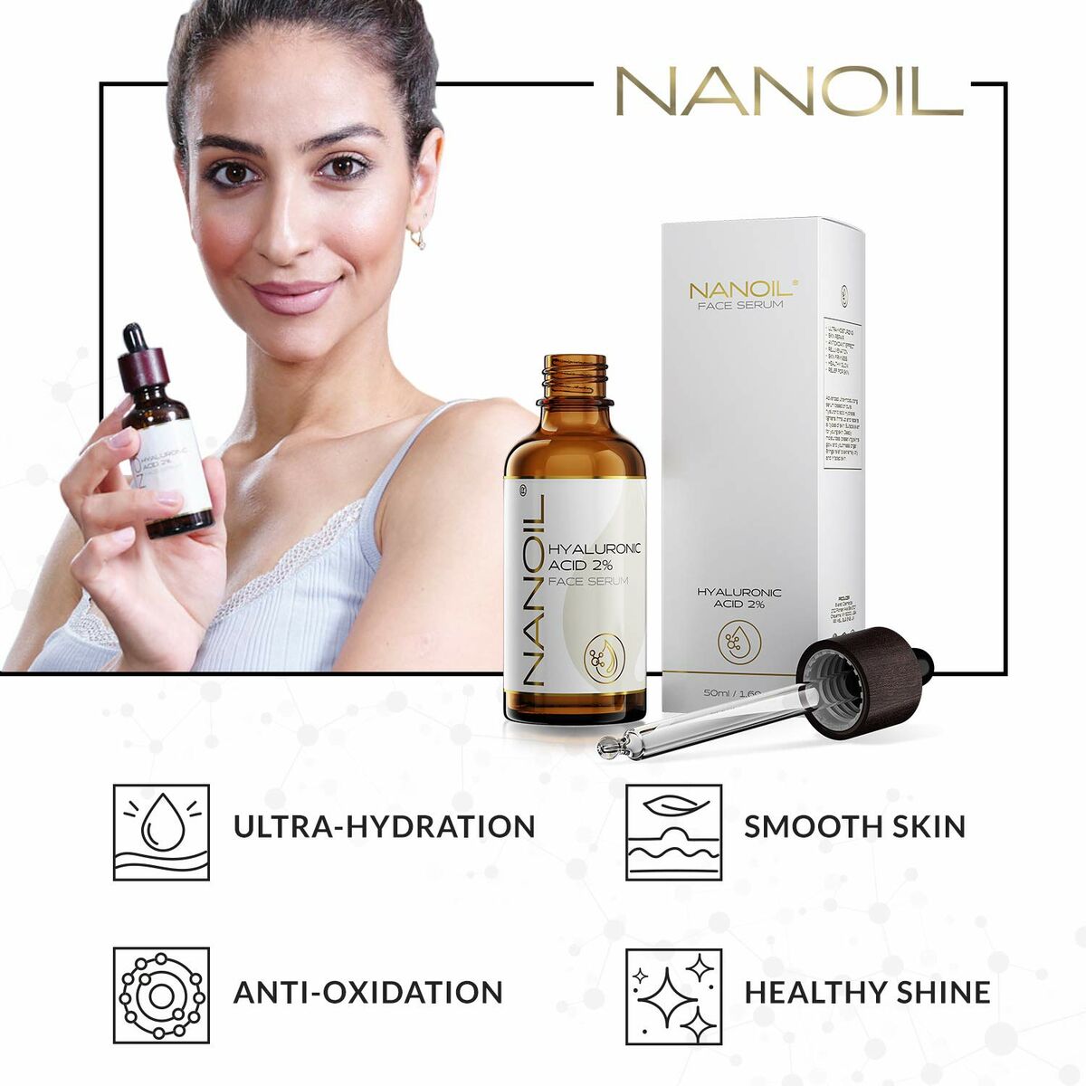 Facial Serium with Hyaluronic Acid Nanoil Face Serum 50 ml for Women serum bottle