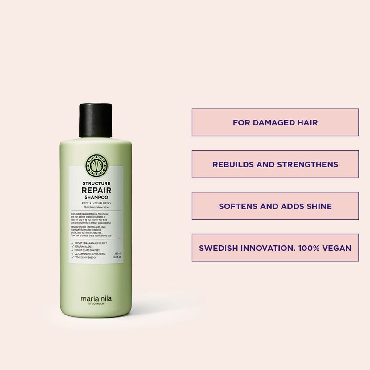 Shampoo Maria Nila STRUCTURE REPAIR 350 ml for Women shampoo bottle