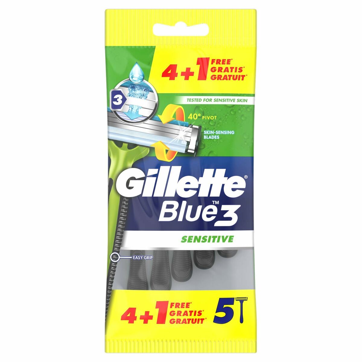 Shaving Razors Gillette Blue Sensitive 5 Units for Men product packaging