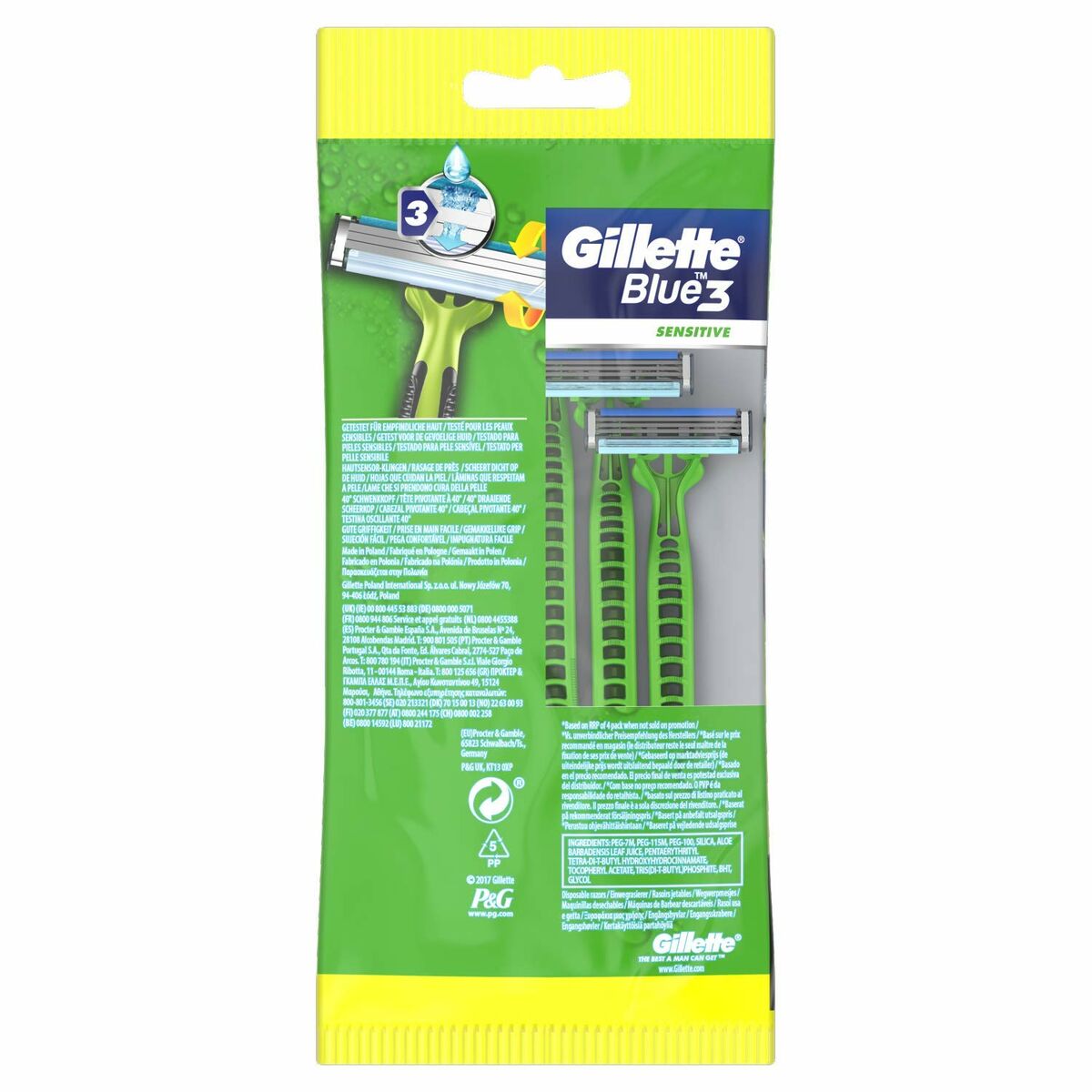 Shaving Razors Gillette Blue Sensitive 5 Units for Men product packaging