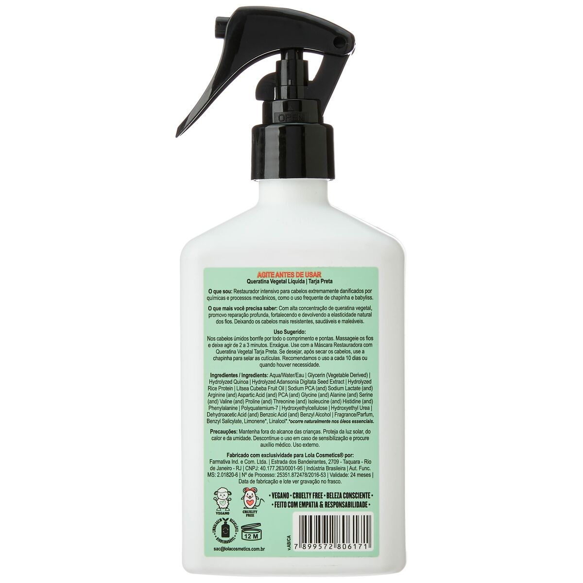 Keratine Spray Lola Cosmetics Tarja Black 250 ml product packaging
