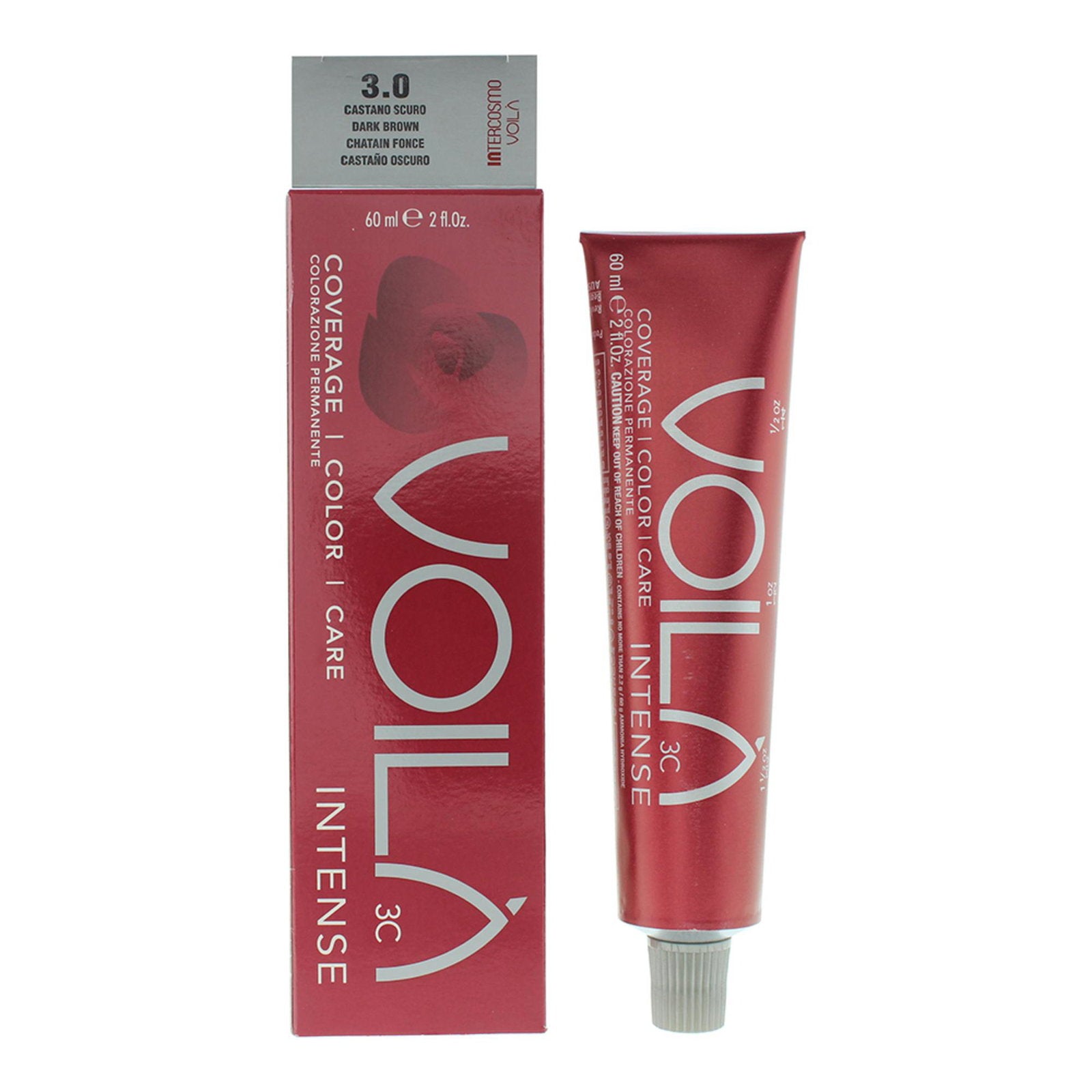 Intercosmo, Voila 3C Intense, Permanent Hair Dye, 3.0 Dark Brown, 60 ml