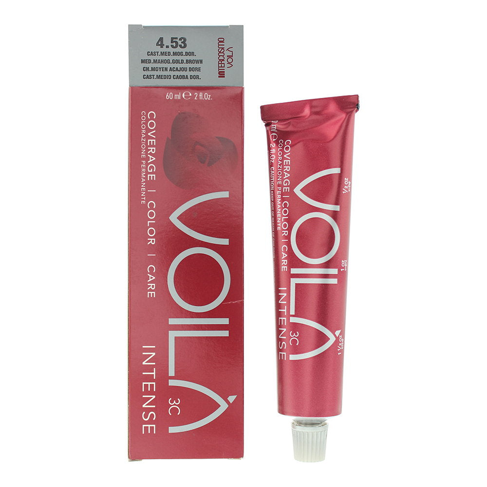 Intercosmo, Voila 3C Intense, Permanent Hair Dye, 4.53 Medium Mahogany Golden Brown, 60 ml
