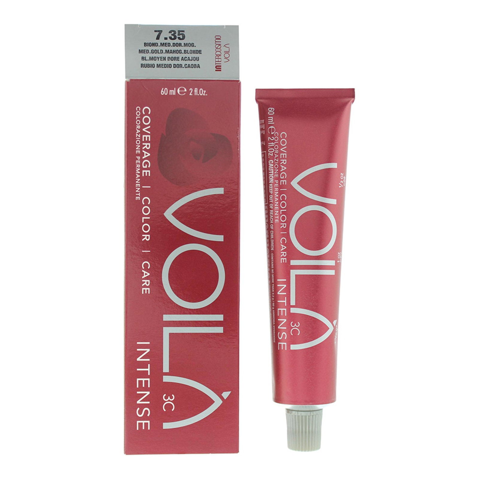 Intercosmo, Voila 3C Intense, Permanent Hair Dye, 7.35 Medium Golden Mahogany Blonde, 60 ml