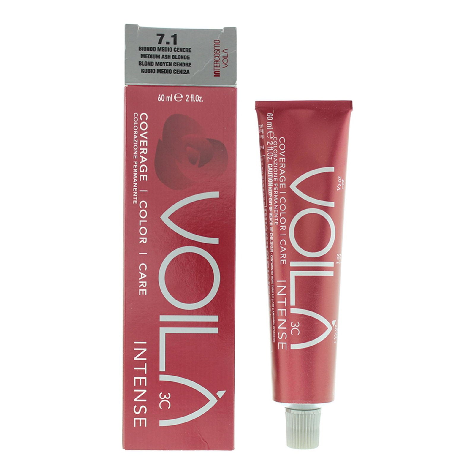 Intercosmo, Voila 3C Intense, Permanent Hair Dye, 7.1 Medium Ash Blonde, 60 ml